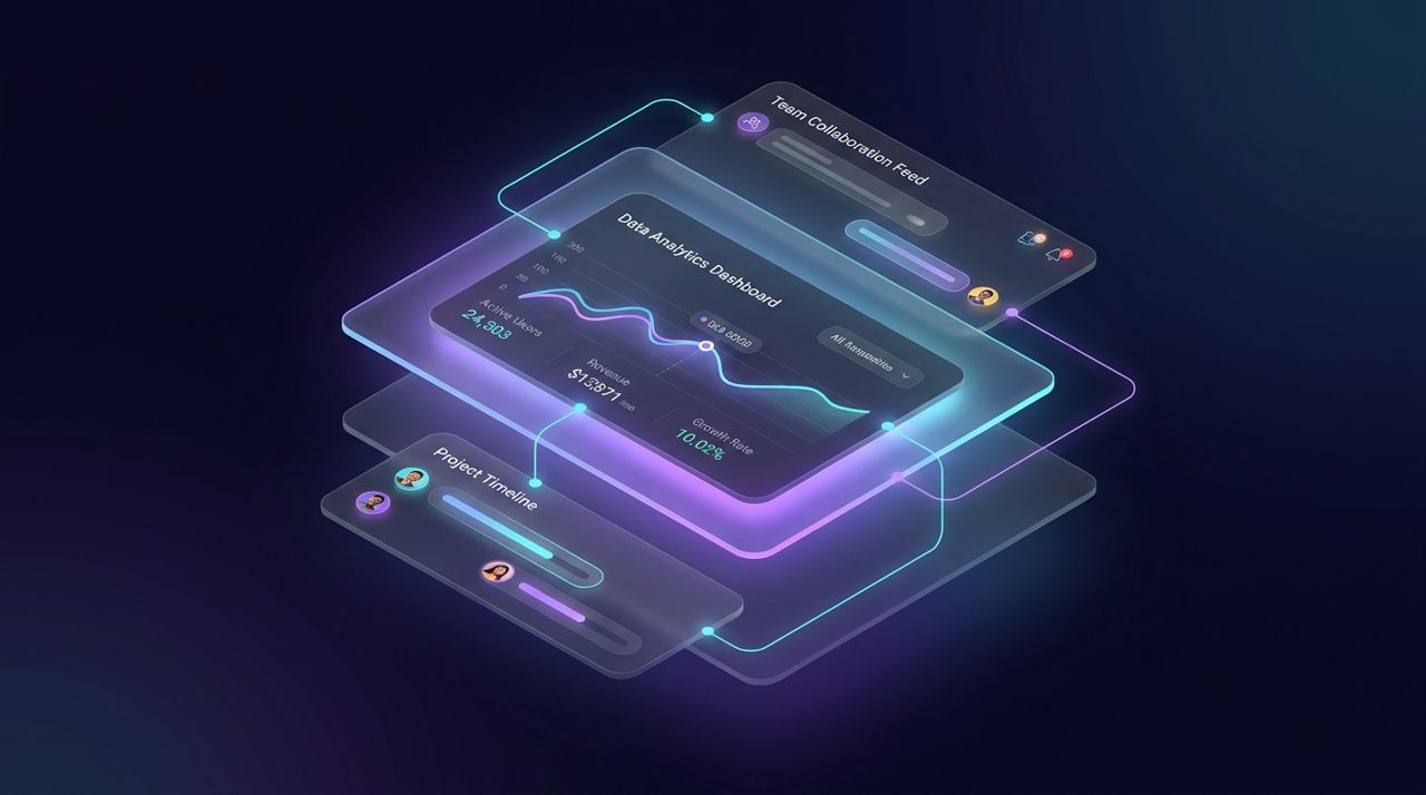 Example output generated with the 3D Isometric Glassmorphism UI Concept Render prompt